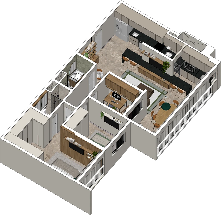 Modelagem 3D isométrica de apartamento