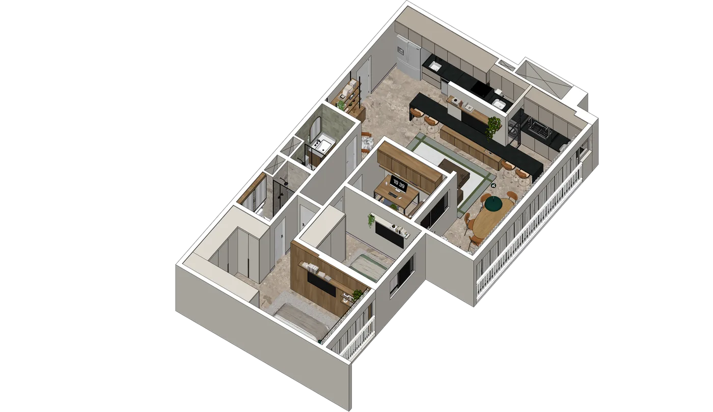 Modelagem 3D isométrica de apartamento