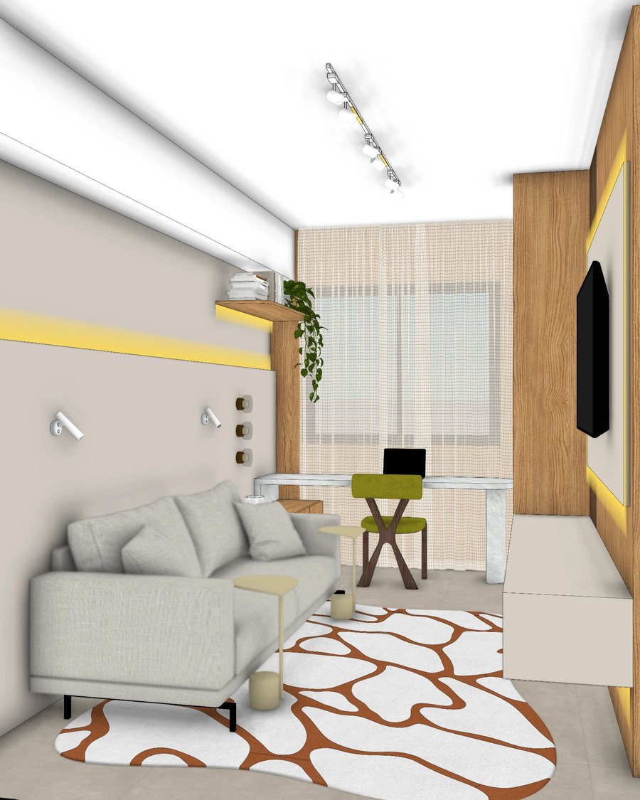 Sala de estar e home office — imagem de referência (print)